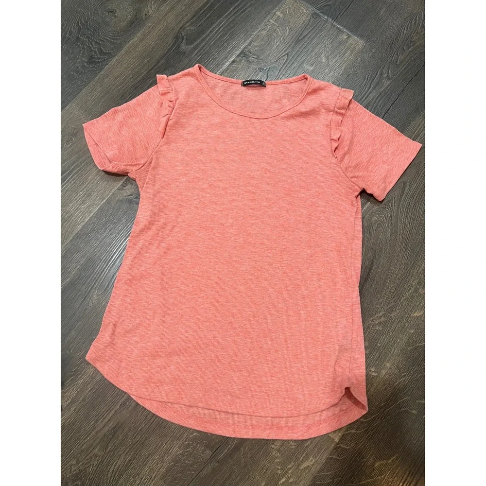 Staccato Ruffle Sleeve‎ Top Ribbed Knit Casual Everyday Tee Shirt Small